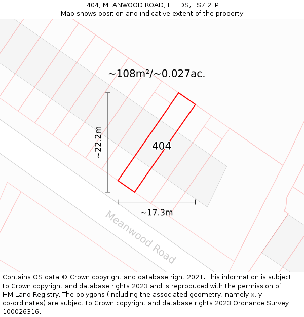 404, MEANWOOD ROAD, LEEDS, LS7 2LP: Plot and title map