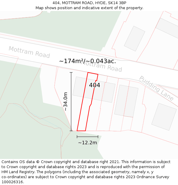 404, MOTTRAM ROAD, HYDE, SK14 3BP: Plot and title map