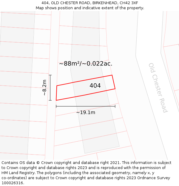 404, OLD CHESTER ROAD, BIRKENHEAD, CH42 3XF: Plot and title map