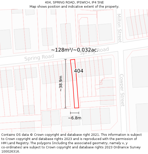 404, SPRING ROAD, IPSWICH, IP4 5NE: Plot and title map