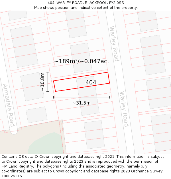 404, WARLEY ROAD, BLACKPOOL, FY2 0SS: Plot and title map