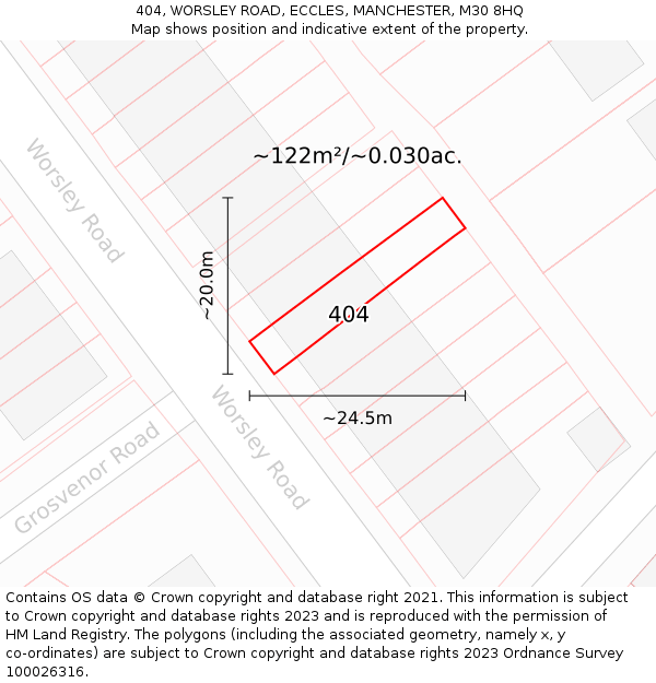 404, WORSLEY ROAD, ECCLES, MANCHESTER, M30 8HQ: Plot and title map