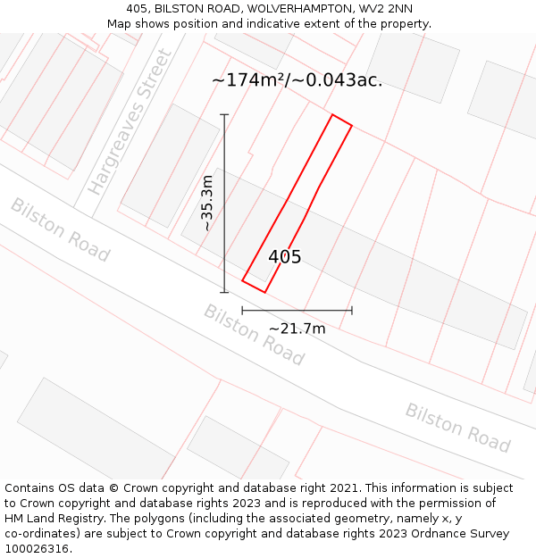 405, BILSTON ROAD, WOLVERHAMPTON, WV2 2NN: Plot and title map