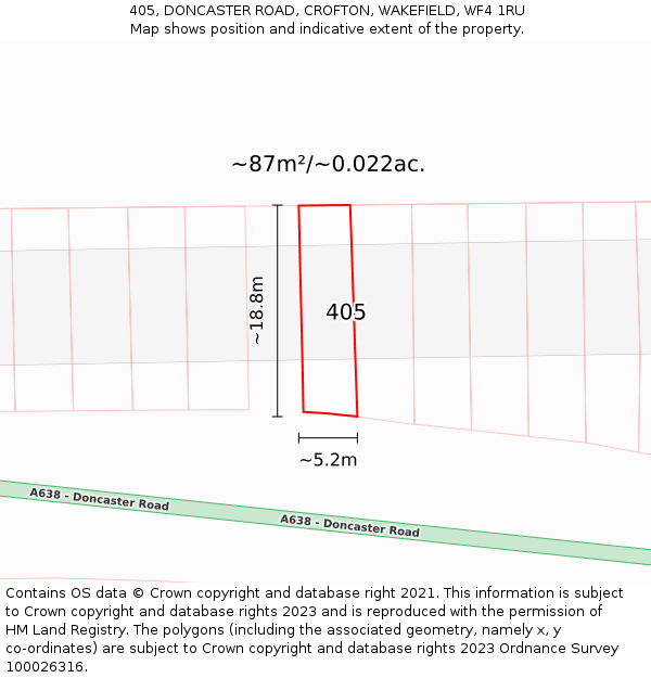405, DONCASTER ROAD, CROFTON, WAKEFIELD, WF4 1RU: Plot and title map