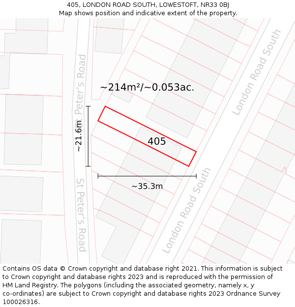 405, LONDON ROAD SOUTH, LOWESTOFT, NR33 0BJ: Plot and title map