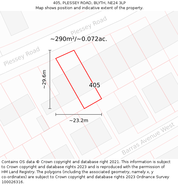 405, PLESSEY ROAD, BLYTH, NE24 3LP: Plot and title map