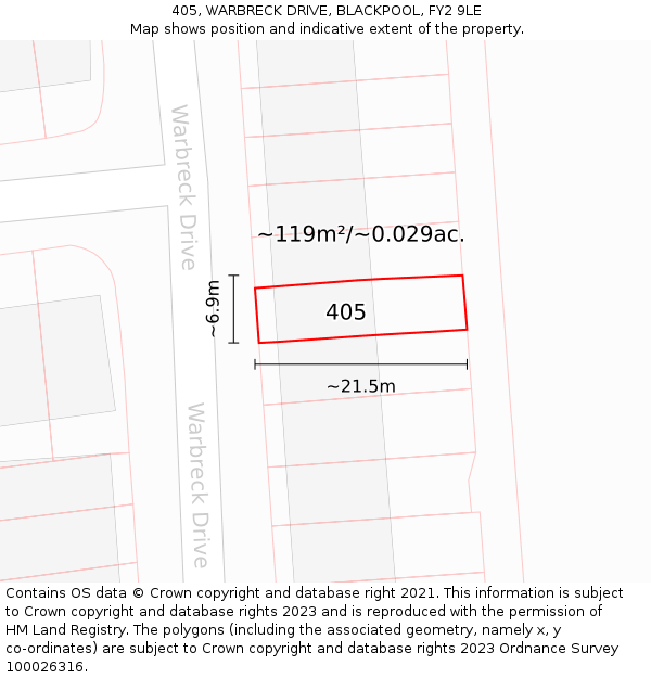 405, WARBRECK DRIVE, BLACKPOOL, FY2 9LE: Plot and title map