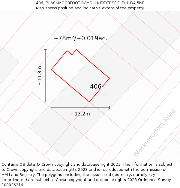406, BLACKMOORFOOT ROAD, HUDDERSFIELD, HD4 5NP: Plot and title map