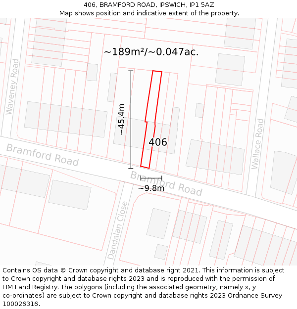 406, BRAMFORD ROAD, IPSWICH, IP1 5AZ: Plot and title map