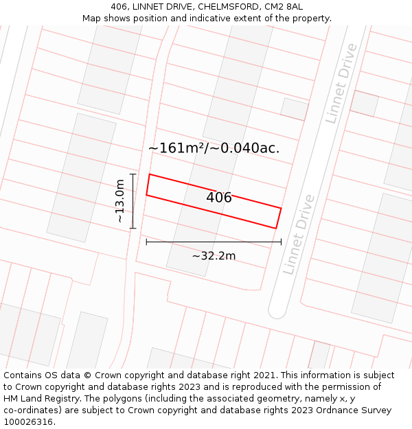 406, LINNET DRIVE, CHELMSFORD, CM2 8AL: Plot and title map