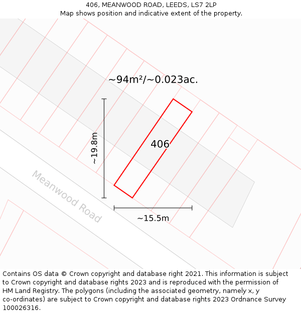 406, MEANWOOD ROAD, LEEDS, LS7 2LP: Plot and title map