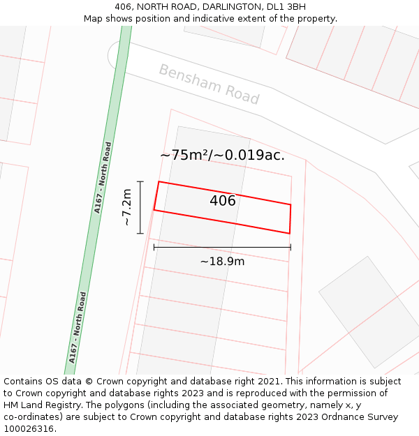 406, NORTH ROAD, DARLINGTON, DL1 3BH: Plot and title map