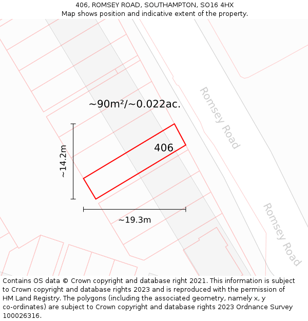 406, ROMSEY ROAD, SOUTHAMPTON, SO16 4HX: Plot and title map