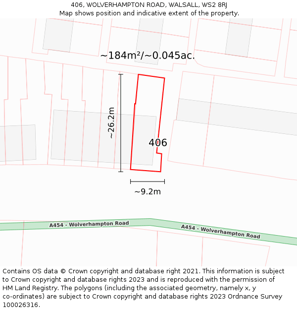 406, WOLVERHAMPTON ROAD, WALSALL, WS2 8RJ: Plot and title map