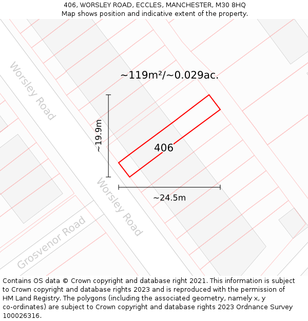 406, WORSLEY ROAD, ECCLES, MANCHESTER, M30 8HQ: Plot and title map