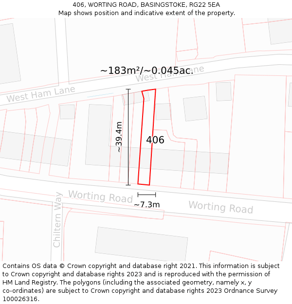 406, WORTING ROAD, BASINGSTOKE, RG22 5EA: Plot and title map