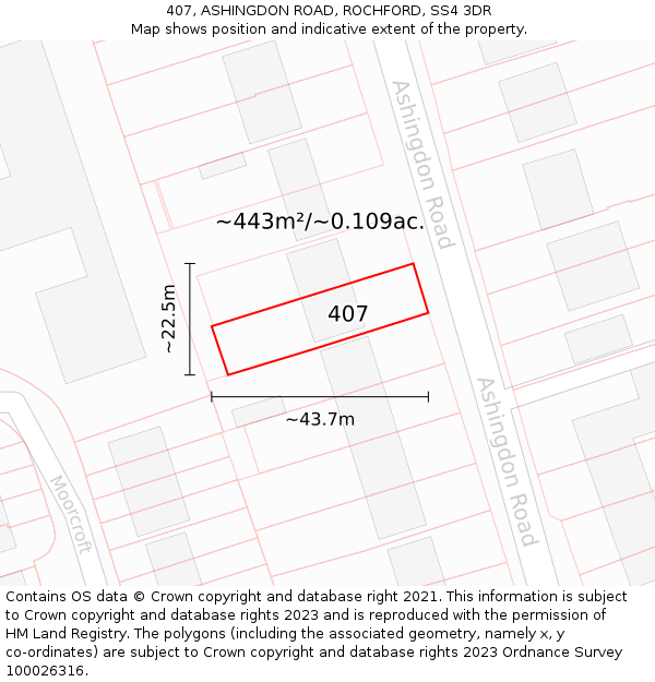 407, ASHINGDON ROAD, ROCHFORD, SS4 3DR: Plot and title map