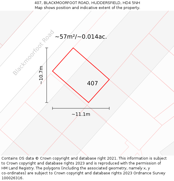 407, BLACKMOORFOOT ROAD, HUDDERSFIELD, HD4 5NH: Plot and title map