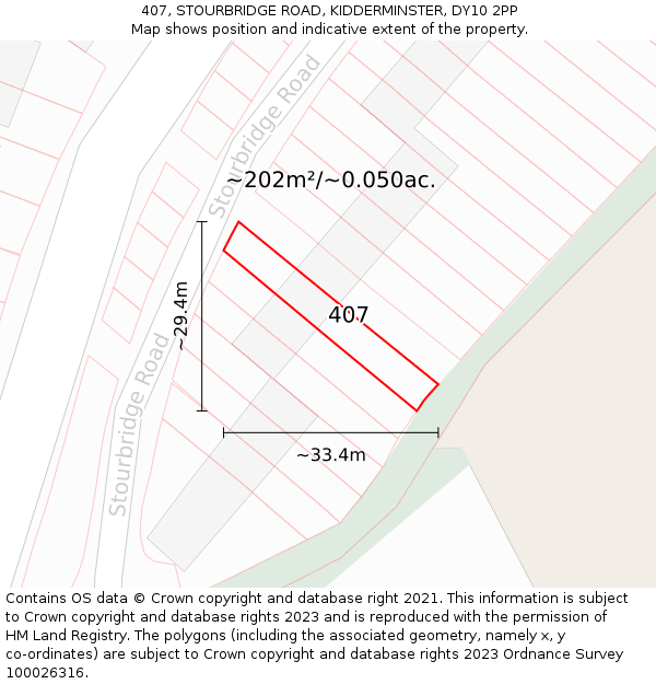 407, STOURBRIDGE ROAD, KIDDERMINSTER, DY10 2PP: Plot and title map
