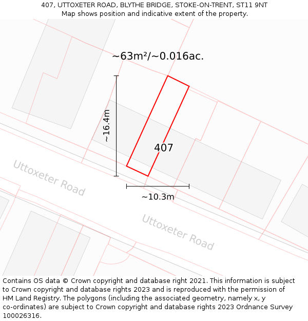 407, UTTOXETER ROAD, BLYTHE BRIDGE, STOKE-ON-TRENT, ST11 9NT: Plot and title map