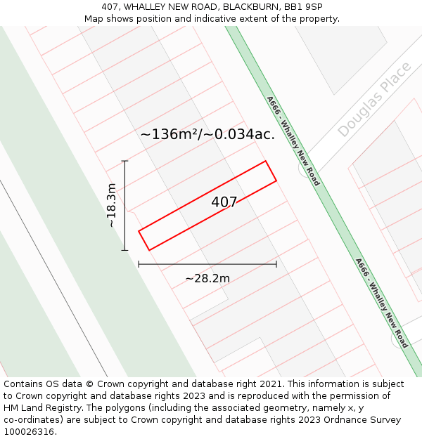 407, WHALLEY NEW ROAD, BLACKBURN, BB1 9SP: Plot and title map