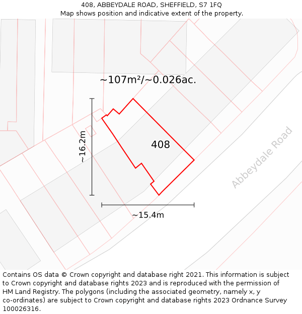 408, ABBEYDALE ROAD, SHEFFIELD, S7 1FQ: Plot and title map