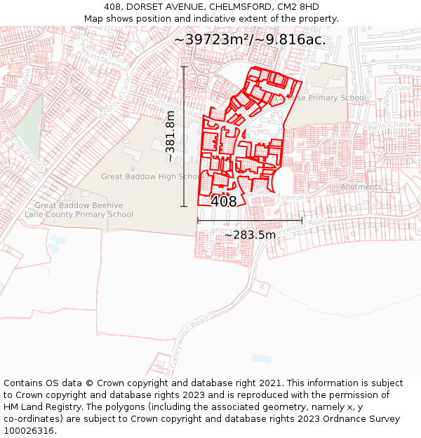 408, DORSET AVENUE, CHELMSFORD, CM2 8HD: Plot and title map