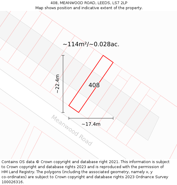 408, MEANWOOD ROAD, LEEDS, LS7 2LP: Plot and title map