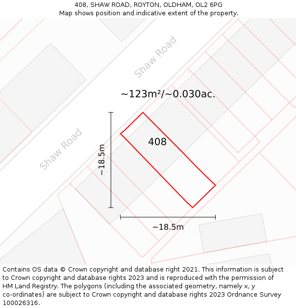 408, SHAW ROAD, ROYTON, OLDHAM, OL2 6PG: Plot and title map