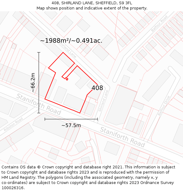 408, SHIRLAND LANE, SHEFFIELD, S9 3FL: Plot and title map