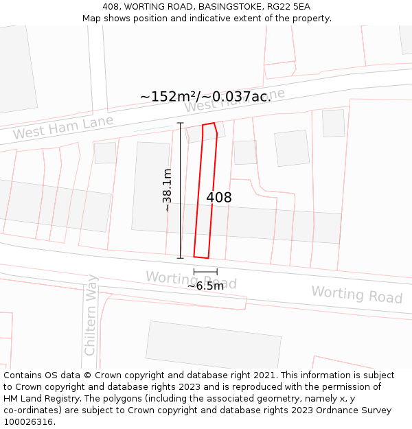 408, WORTING ROAD, BASINGSTOKE, RG22 5EA: Plot and title map