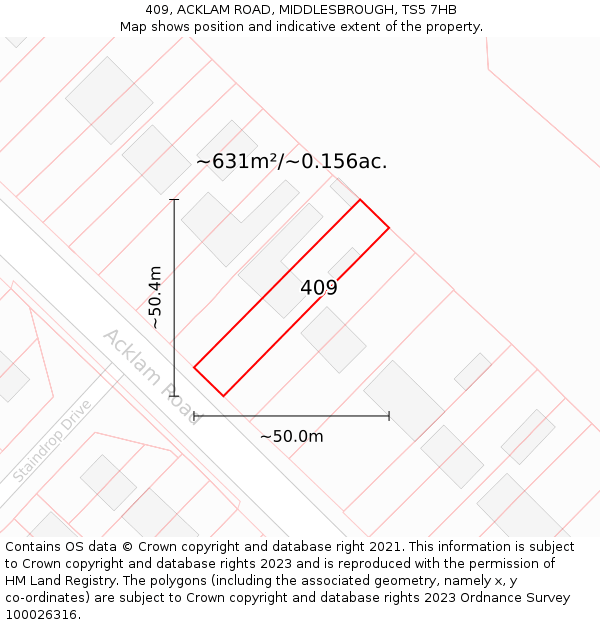 409, ACKLAM ROAD, MIDDLESBROUGH, TS5 7HB: Plot and title map