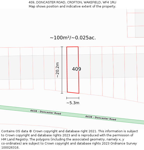 409, DONCASTER ROAD, CROFTON, WAKEFIELD, WF4 1RU: Plot and title map