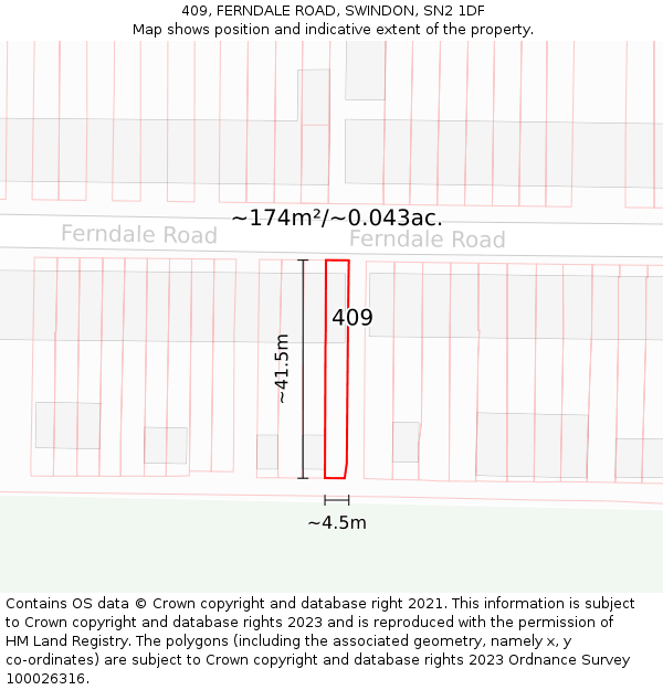 409, FERNDALE ROAD, SWINDON, SN2 1DF: Plot and title map