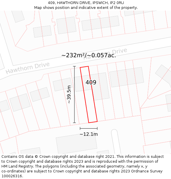 409, HAWTHORN DRIVE, IPSWICH, IP2 0RU: Plot and title map