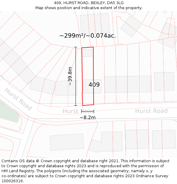 409, HURST ROAD, BEXLEY, DA5 3LG: Plot and title map