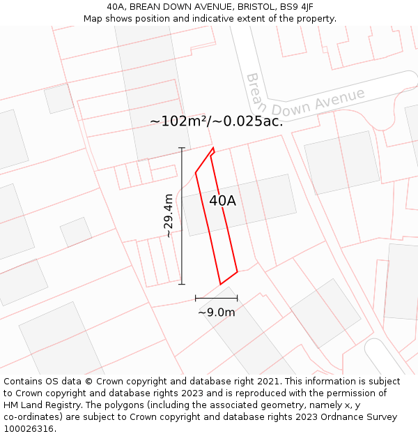 40A, BREAN DOWN AVENUE, BRISTOL, BS9 4JF: Plot and title map