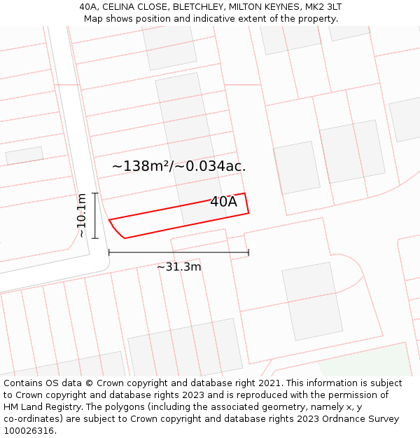 40A, CELINA CLOSE, BLETCHLEY, MILTON KEYNES, MK2 3LT: Plot and title map