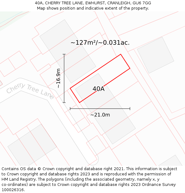40A, CHERRY TREE LANE, EWHURST, CRANLEIGH, GU6 7GG: Plot and title map