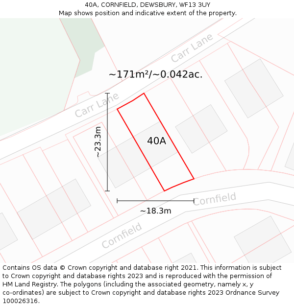 40A, CORNFIELD, DEWSBURY, WF13 3UY: Plot and title map