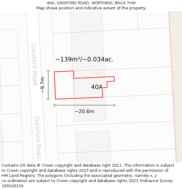 40A, GAISFORD ROAD, WORTHING, BN14 7HW: Plot and title map