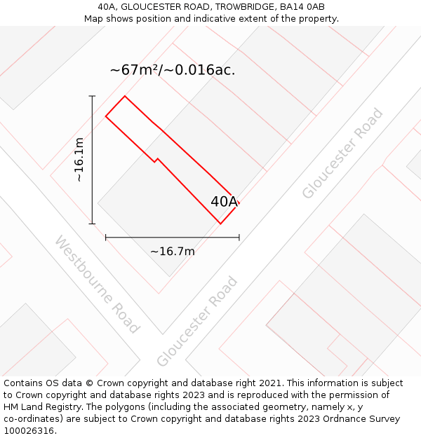 40A, GLOUCESTER ROAD, TROWBRIDGE, BA14 0AB: Plot and title map