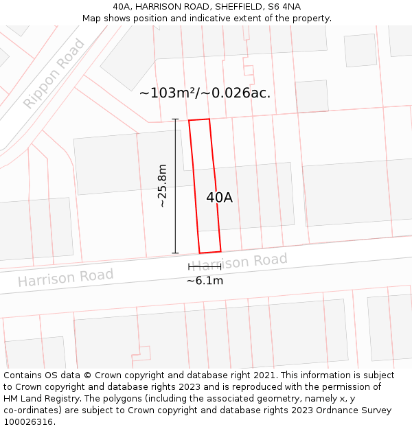 40A, HARRISON ROAD, SHEFFIELD, S6 4NA: Plot and title map
