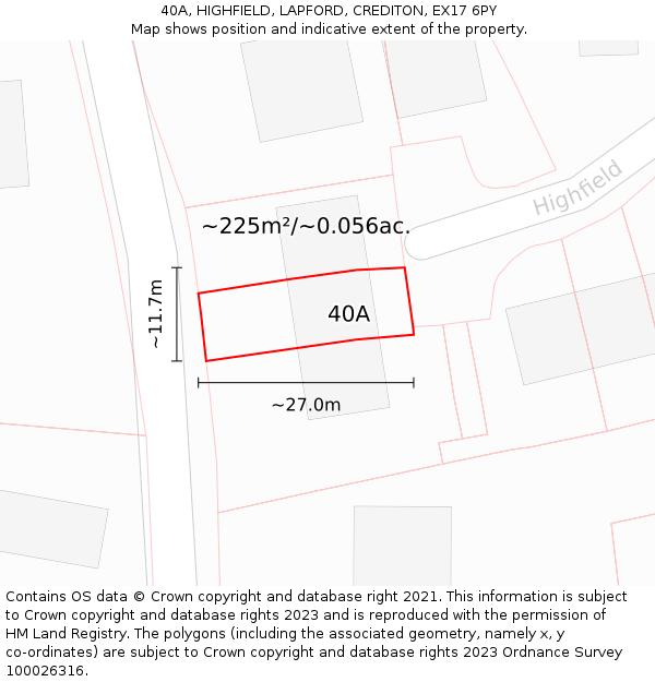 40A, HIGHFIELD, LAPFORD, CREDITON, EX17 6PY: Plot and title map