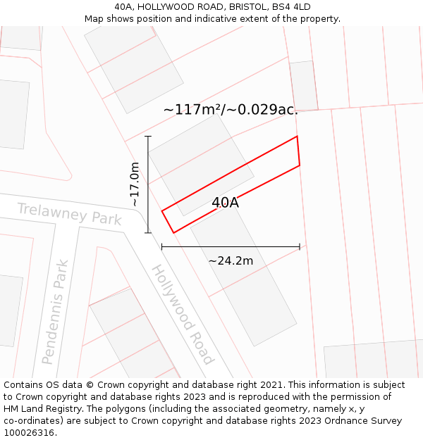 40A, HOLLYWOOD ROAD, BRISTOL, BS4 4LD: Plot and title map