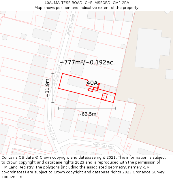40A, MALTESE ROAD, CHELMSFORD, CM1 2PA: Plot and title map