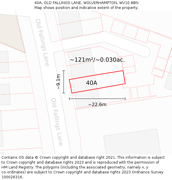 40A, OLD FALLINGS LANE, WOLVERHAMPTON, WV10 8BN: Plot and title map