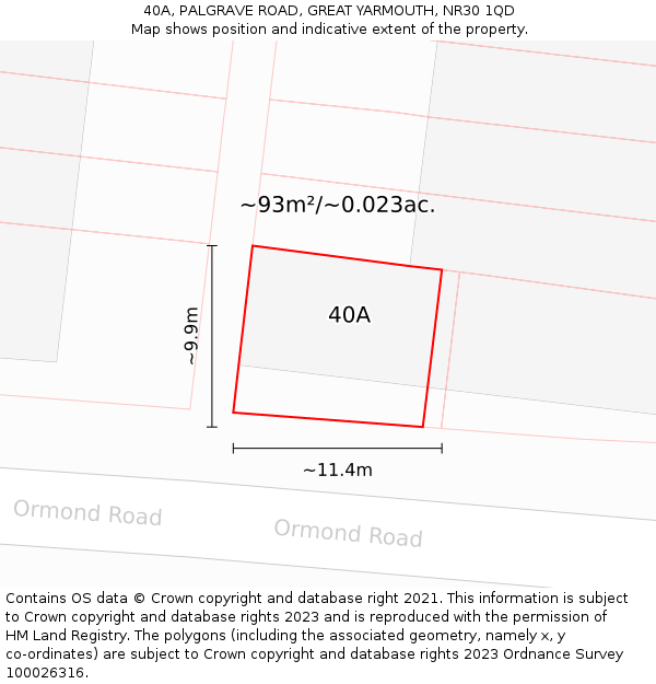 40A, PALGRAVE ROAD, GREAT YARMOUTH, NR30 1QD: Plot and title map