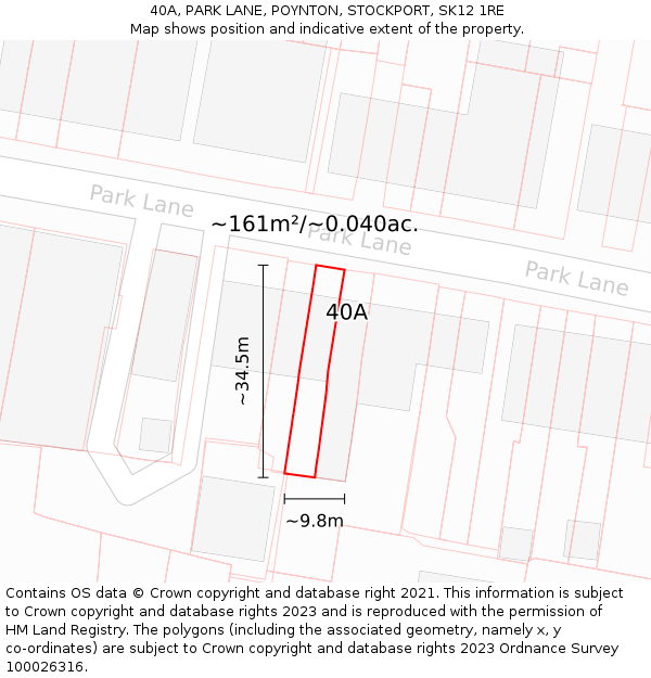40A, PARK LANE, POYNTON, STOCKPORT, SK12 1RE: Plot and title map