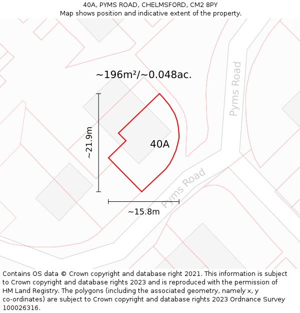 40A, PYMS ROAD, CHELMSFORD, CM2 8PY: Plot and title map